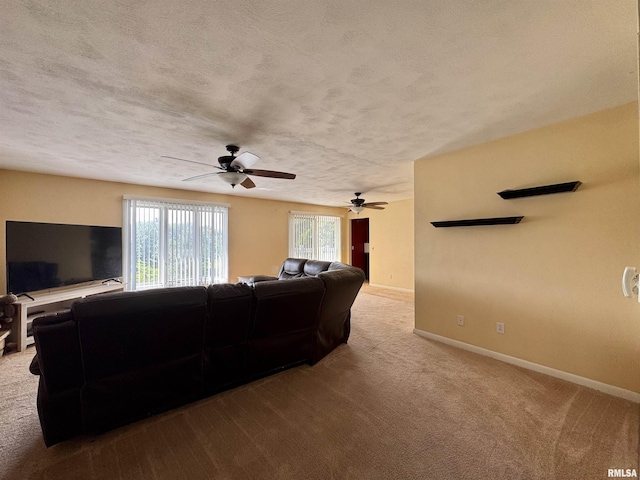 15 Elmo Dr, Macomb, IL 61455 - living room featuring carpet floors, ceiling fan, and a textured ceiling