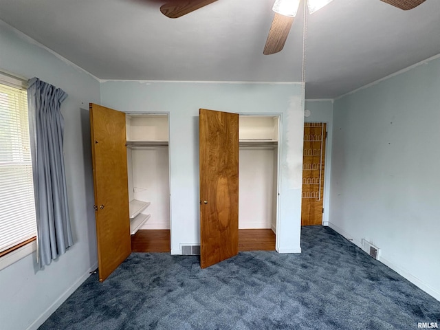 502 W Crestwood Dr, Peoria, IL 61614 - unfurnished bedroom featuring carpet, ceiling fan, and ornamental molding
