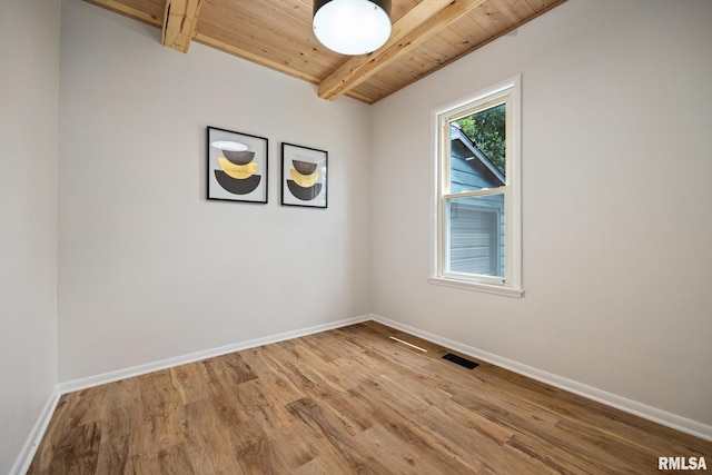 1431 E Rouse Ave, Peoria, IL 61614 - spare room with a wood ceiling with exposed beams and wood finished floors