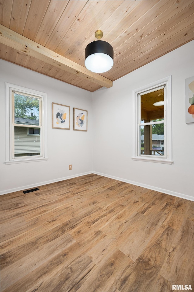 1431 E Rouse Ave, Peoria, IL 61614 - empty room featuring a wooden ceiling with exposed beams and wood finished floors