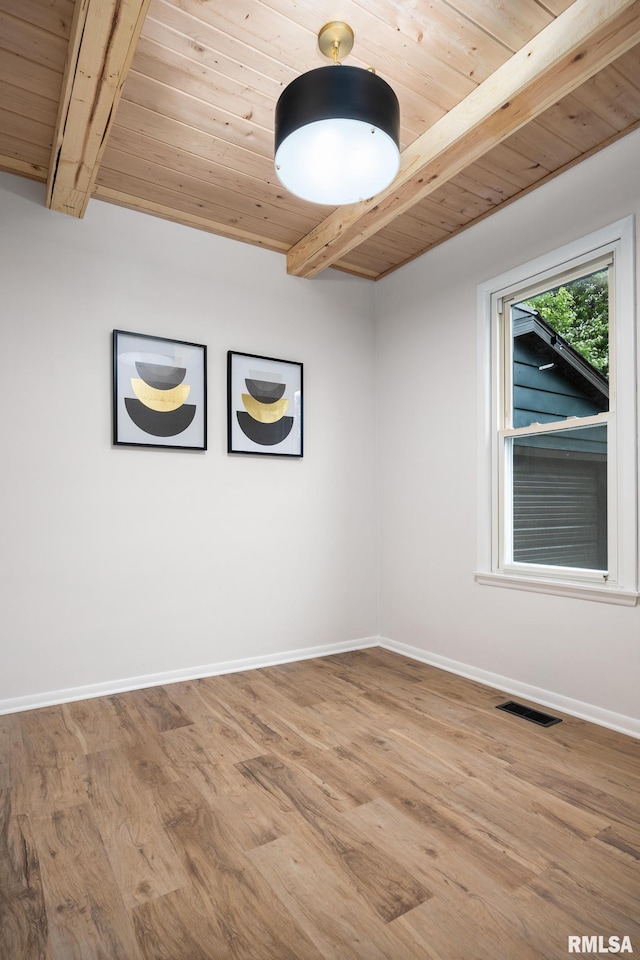 1431 E Rouse Ave, Peoria, IL 61614 - empty room with a wood ceiling with exposed beams and wood finished floors