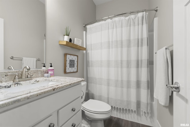 4096 Oak Run Dr, Dahinda, IL 61428 - bathroom featuring vanity, wood finished floors, and a shower with shower curtain