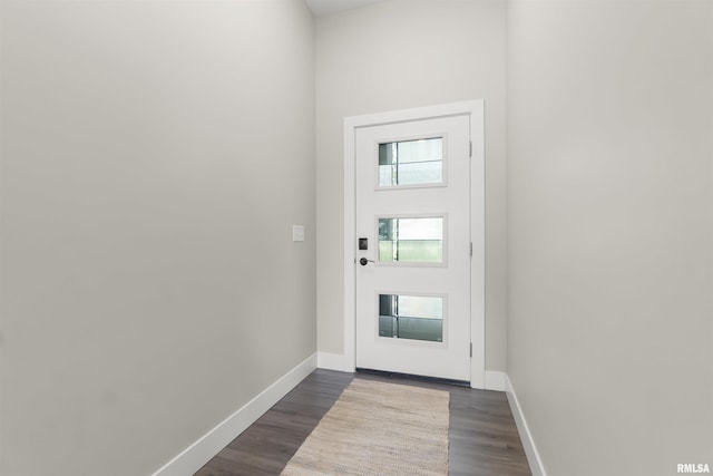 4096 Oak Run Dr, Dahinda, IL 61428 - doorway with baseboards and dark wood-style floors