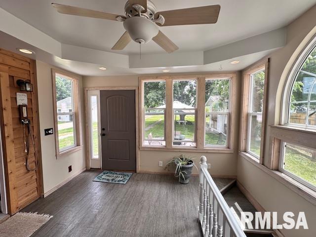 964 E Locust St, Canton, IL 61520 - entrance foyer featuring wood finished floors, a ceiling fan, and recessed lighting