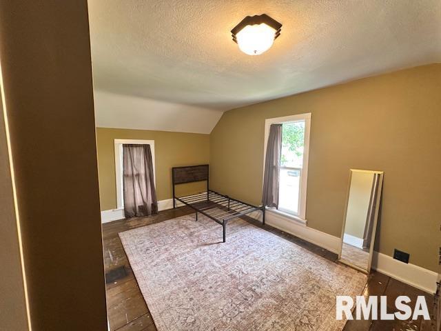 964 E Locust St, Canton, IL 61520 - unfurnished bedroom with vaulted ceiling, a textured ceiling, and wood finished floors