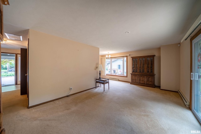 748 E Poplet Hollow Rd, Peoria, IL 61614 - empty room with baseboard heating, light colored carpet, and plenty of natural light