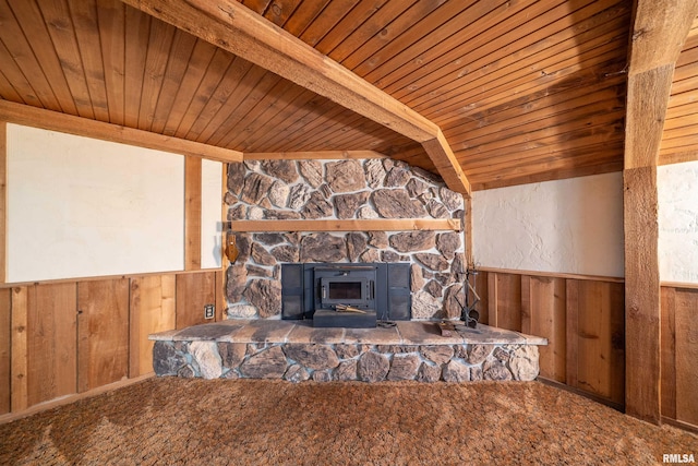 748 E Poplet Hollow Rd, Peoria, IL 61614 - detailed view of wooden ceiling, wood walls, and carpet flooring