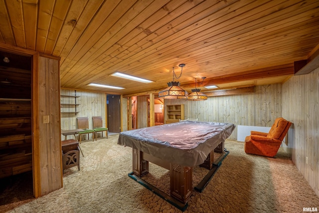 748 E Poplet Hollow Rd, Peoria, IL 61614 - game room featuring wooden ceiling, pool table, carpet floors, and wooden walls