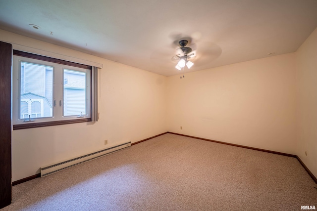 748 E Poplet Hollow Rd, Peoria, IL 61614 - empty room with a baseboard radiator, carpet flooring, and a ceiling fan