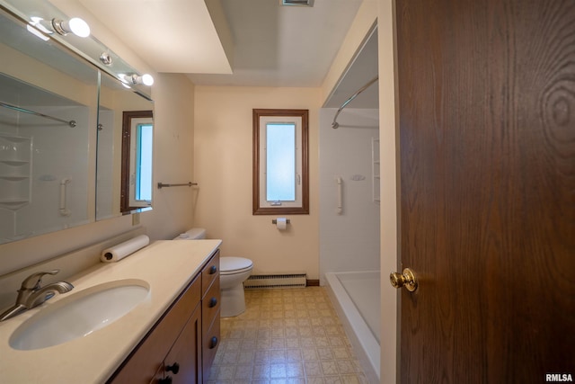 748 E Poplet Hollow Rd, Peoria, IL 61614 - full bathroom featuring baseboard heating, tile patterned floors, a shower, and vanity