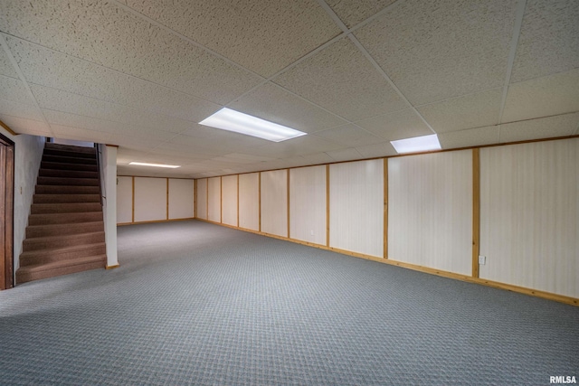 748 E Poplet Hollow Rd, Peoria, IL 61614 - finished basement with a drop ceiling, stairway, and carpet