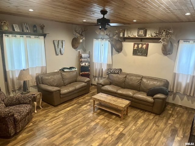 442 W Oak St, Smithfield, IL 61477 - living area featuring ceiling fan, wood finished floors, recessed lighting, and wooden ceiling
