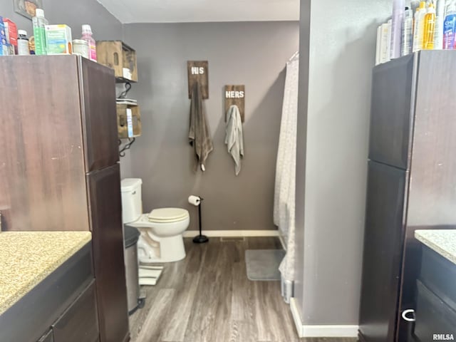 442 W Oak St, Smithfield, IL 61477 - bathroom with wood finished floors, vanity, and a shower with shower curtain