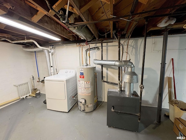 505 S Davenport St, Metamora, IL 61548 - unfinished below grade area with washer / clothes dryer, water heater, and concrete block wall