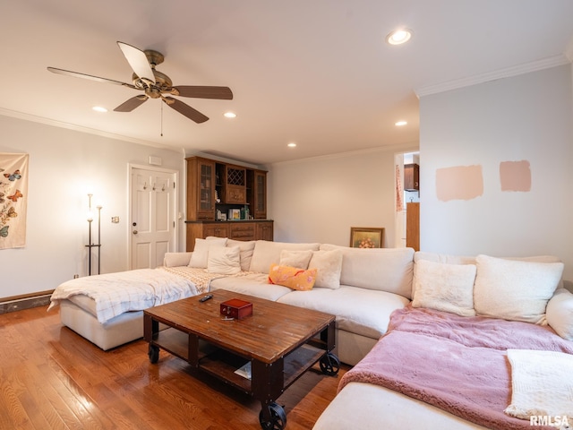 2705 N Victoria Ave, Peoria, IL 61604 - living area with ornamental molding, recessed lighting, wood finished floors, and ceiling fan