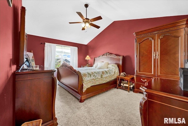 1712 Rustic Oak Dr, Washington, IL 61571 - bedroom featuring lofted ceiling, light carpet, and ceiling fan