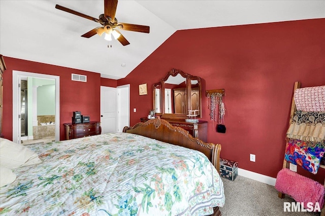 1712 Rustic Oak Dr, Washington, IL 61571 - bedroom featuring lofted ceiling, carpet, a ceiling fan, and ensuite bathroom