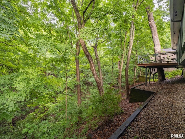 743 W Wonderview Dr, Dunlap, IL 61525 - view of yard featuring a deck and a wooded view