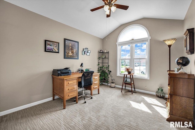 1619 Holland Ct, Chillicothe, IL 61523 - office featuring ceiling fan, lofted ceiling, and light carpet