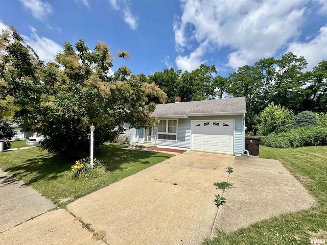 3813 W Brighton Ave, Peoria, IL 61615 - view of front of property with a garage, concrete driveway, a front lawn, and a chimney
