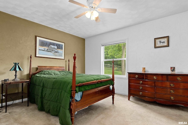 161 Lakecrest Pl, Dahinda, IL 61488 - bedroom featuring light colored carpet, a textured wall, and a ceiling fan