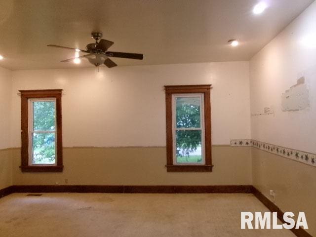 335 W Walnut St, Washburn, IL 61570 - unfurnished room with ceiling fan, light carpet, and recessed lighting