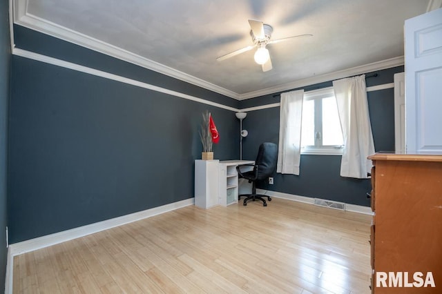 1200 Highview Rd, East Peoria, IL 61611 - office area with a ceiling fan, light wood-style floors, and crown molding