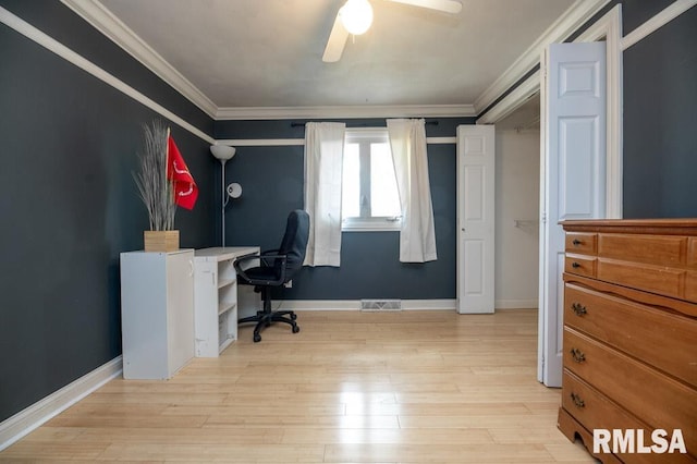 1200 Highview Rd, East Peoria, IL 61611 - home office featuring ornamental molding, ceiling fan, and wood finished floors