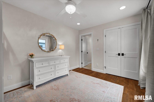 12804 W Dell Rd, Princeville, IL 61559 - bedroom with wood finished floors, recessed lighting, and ceiling fan