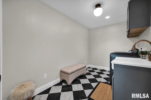 12804 W Dell Rd, Princeville, IL 61559 - laundry area with cabinet space, tile patterned floors, and recessed lighting