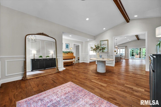 12804 W Dell Rd, Princeville, IL 61559 - living room with wood finished floors, a chandelier, a decorative wall, and recessed lighting