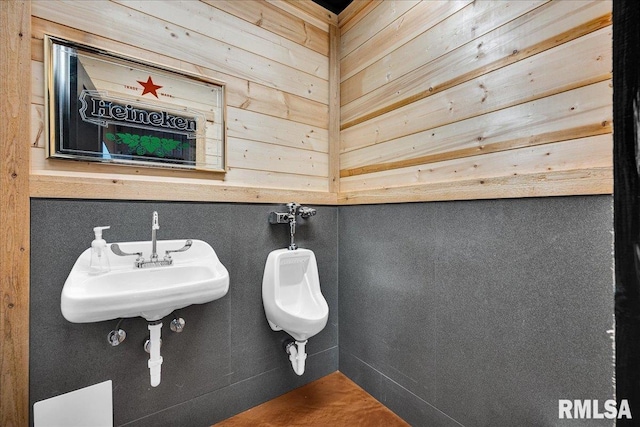 12804 W Dell Rd, Princeville, IL 61559 - bathroom featuring wooden walls and a sink