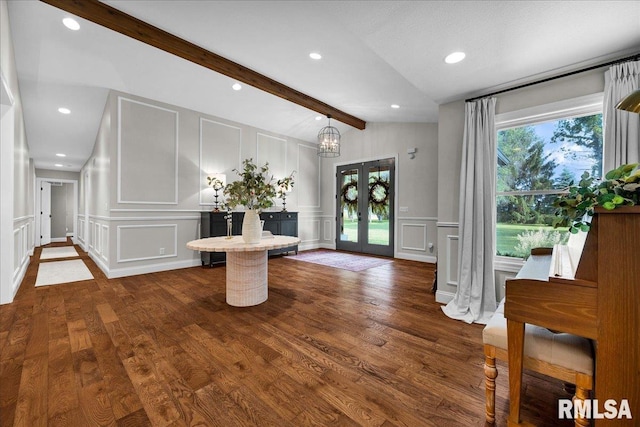 12804 W Dell Rd, Princeville, IL 61559 - foyer entrance with a decorative wall, plenty of natural light, dark wood finished floors, recessed lighting, and french doors