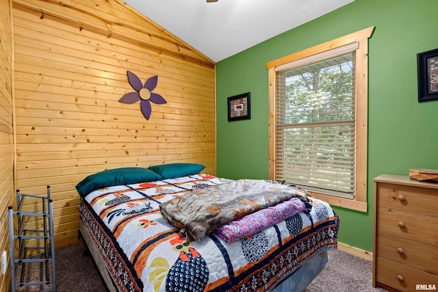 175 Lakecrest Pl, Dahinda, IL 61488 - carpeted bedroom featuring lofted ceiling and wood walls