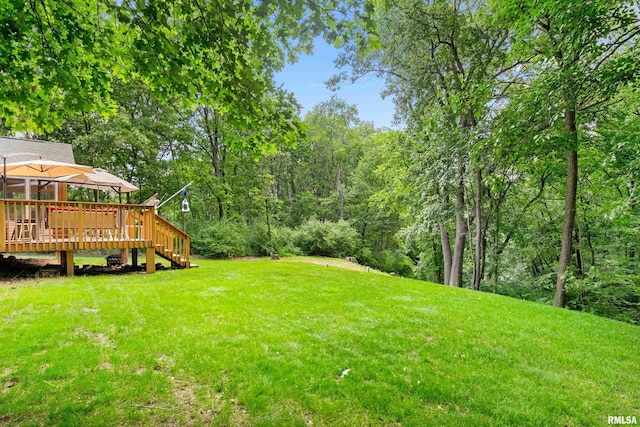 175 Lakecrest Pl, Dahinda, IL 61488 - view of green lawn featuring a deck and stairway