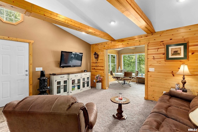 175 Lakecrest Pl, Dahinda, IL 61488 - living area featuring carpet flooring, wood walls, and recessed lighting