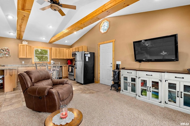 175 Lakecrest Pl, Dahinda, IL 61488 - living room with ceiling fan, recessed lighting, and light carpet