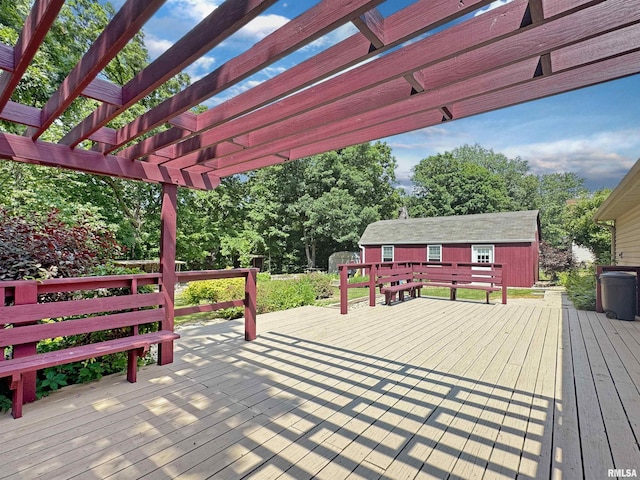 490 Oak Point Rd, Metamora, IL 61548 - wooden deck featuring a pergola and an outdoor structure