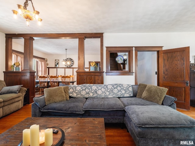405 Washington St, Pekin, IL 61554 - living area featuring wood finished floors and a chandelier