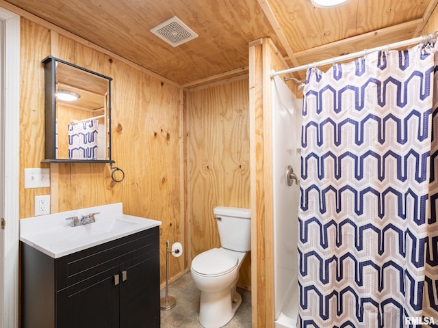21218 E County Highway 17, Canton, IL 61520 - full bath featuring vanity, a shower with curtain, wood walls, and wood ceiling