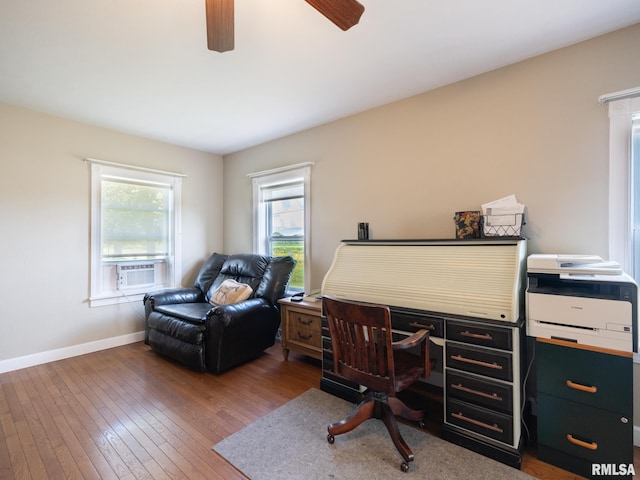 21218 E County Highway 17, Canton, IL 61520 - office space with hardwood / wood-style flooring, ceiling fan, and cooling unit