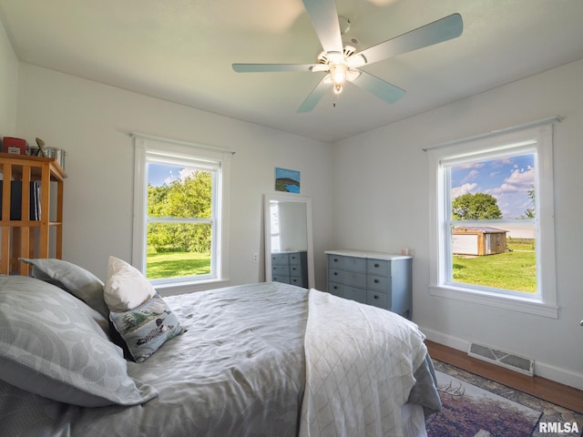 21218 E County Highway 17, Canton, IL 61520 - bedroom featuring multiple windows, wood finished floors, and ceiling fan