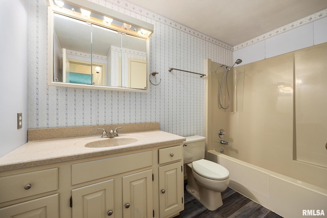 112 Iron Bark Ct, East Peoria, IL 61611 - full bath with tub / shower combination, vanity, wallpapered walls, and wood finished floors