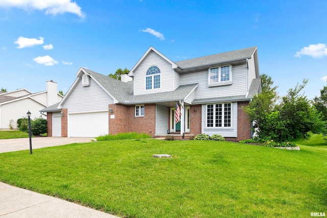 5408 N Rothmere Dr, Peoria, IL 61615 - traditional-style home featuring brick siding, concrete driveway, a front yard, and an attached garage