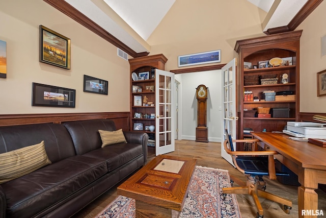 88 Waldheim Rd, Morton, IL 61550 - home office with french doors, vaulted ceiling, and wood finished floors