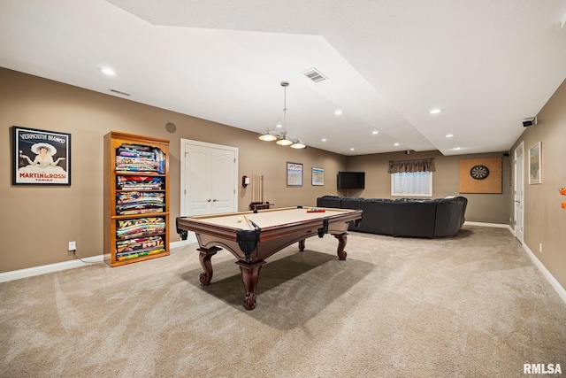 88 Waldheim Rd, Morton, IL 61550 - rec room featuring light carpet, billiards table, and recessed lighting