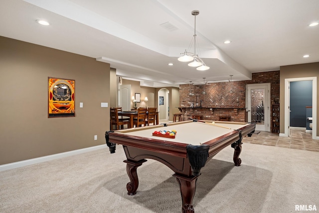 88 Waldheim Rd, Morton, IL 61550 - game room with light colored carpet, wet bar, arched walkways, recessed lighting, and pool table