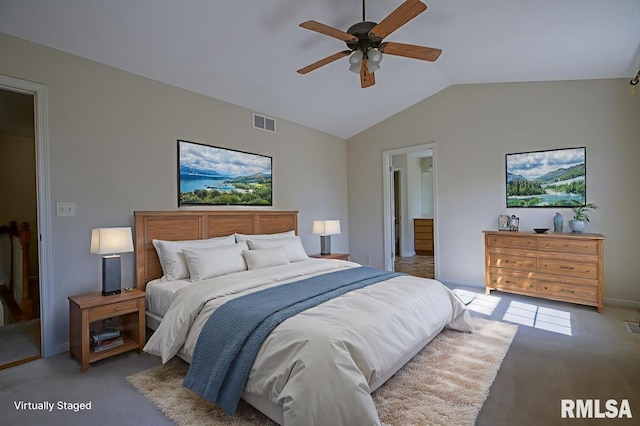 1508 W Meadowview Dr, Dunlap, IL 61525 - carpeted bedroom featuring vaulted ceiling and a ceiling fan