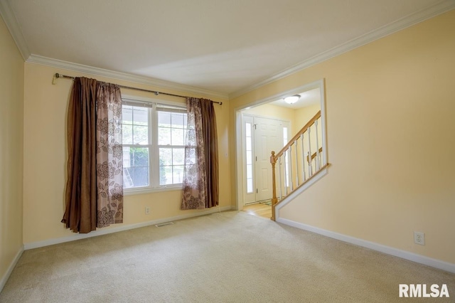 1508 W Meadowview Dr, Dunlap, IL 61525 - foyer featuring ornamental molding, carpet, and stairway