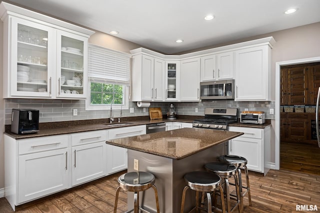 11 Lahood Ln, Washington, IL 61571 - kitchen featuring stainless steel appliances, white cabinetry, dark wood-type flooring, and recessed lighting